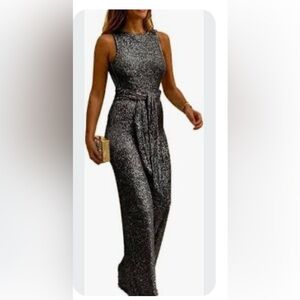 New Nicole Miller Shimmer/Metallic Jumpsuit in Silver